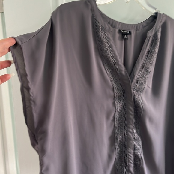 Torrid Grey Crochet trim Georgette top - Picture 8 of 9